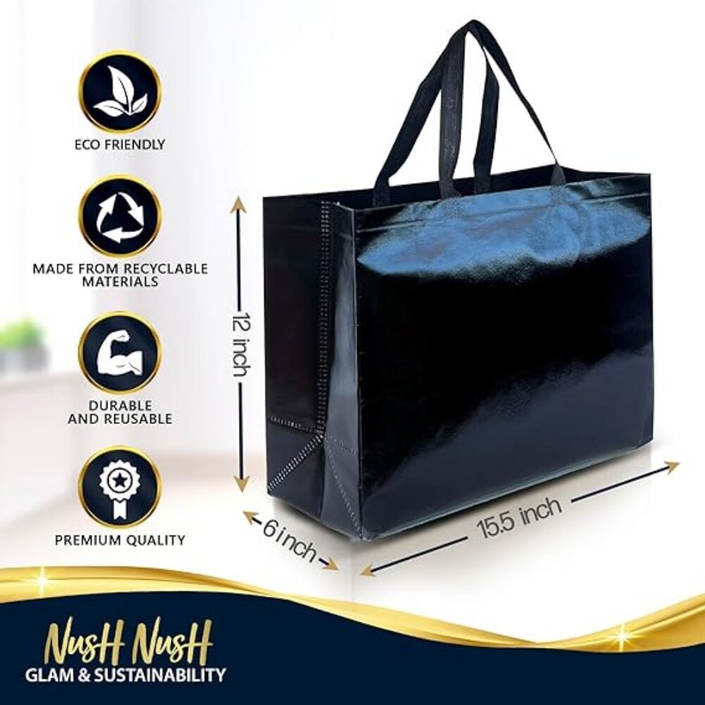 Black Gift Bags Extra Large Size–Set of 12 Reusable Black Gift Bags With Handles - Picture 5 of 5